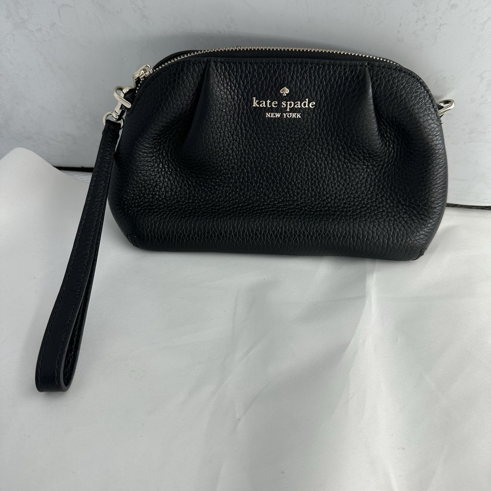 Kate Spade Black Dimpling Pebbled Leather Wristlet Zip Handbag